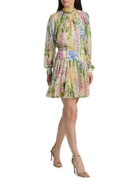 Foxgloves Chiffon Long-Sleeve Minidress