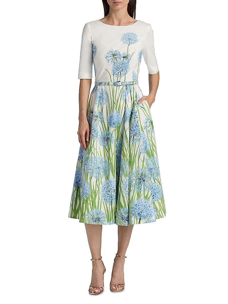Allium Three-Quarter-Sleeve Midi-Dress