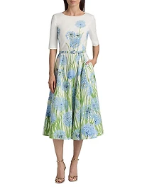 Allium Three-Quarter-Sleeve Midi-Dress