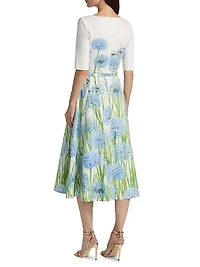 Allium Three-Quarter-Sleeve Midi-Dress
