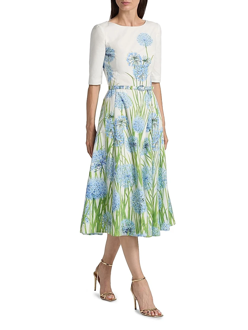 Allium Three-Quarter-Sleeve Midi-Dress