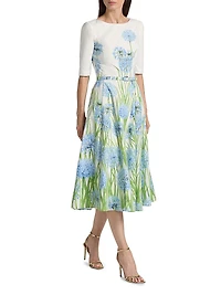 Allium Three-Quarter-Sleeve Midi-Dress