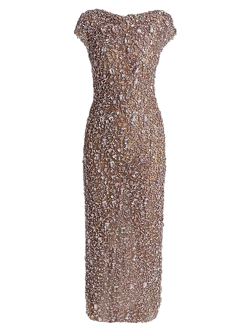 Crystal Embroidered Cap-Sleeve Gown