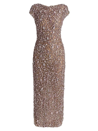 Crystal Embroidered Cap-Sleeve Gown
