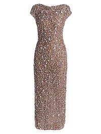 Crystal Embroidered Cap-Sleeve Gown