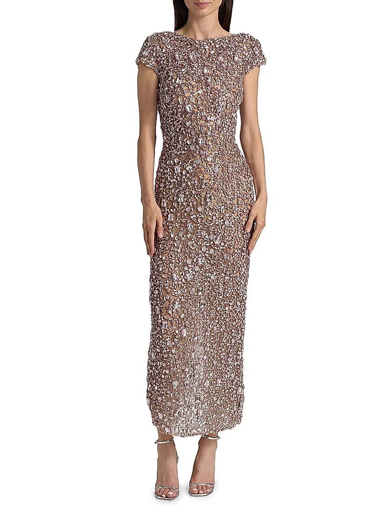 Crystal Embroidered Cap-Sleeve Gown