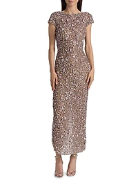 Crystal Embroidered Cap-Sleeve Gown