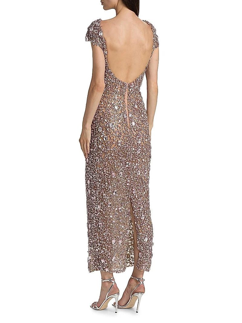 Crystal Embroidered Cap-Sleeve Gown