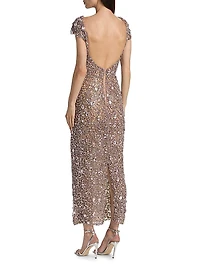 Crystal Embroidered Cap-Sleeve Gown