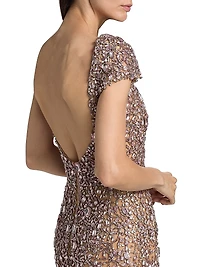 Crystal Embroidered Cap-Sleeve Gown