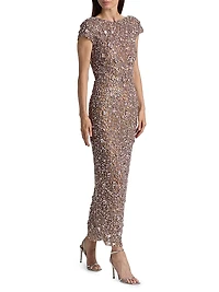 Crystal Embroidered Cap-Sleeve Gown