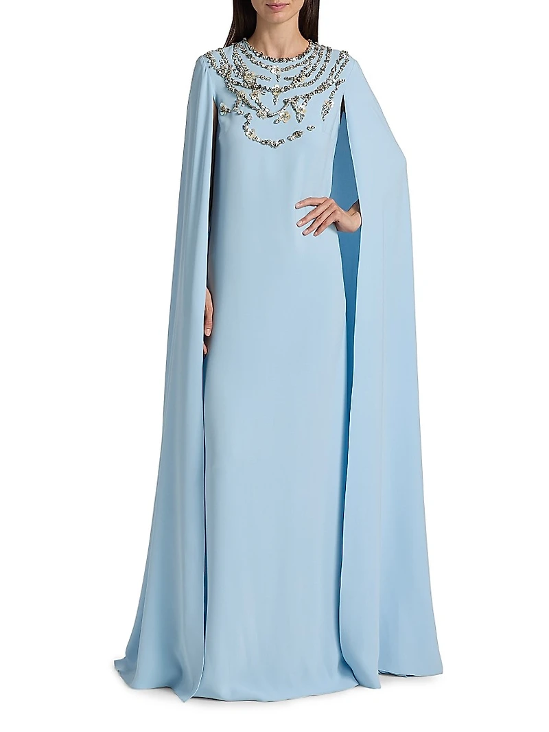 Crystal & Embroidered Silk-Blend Caftan Gown