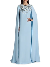 Crystal & Embroidered Silk-Blend Caftan Gown