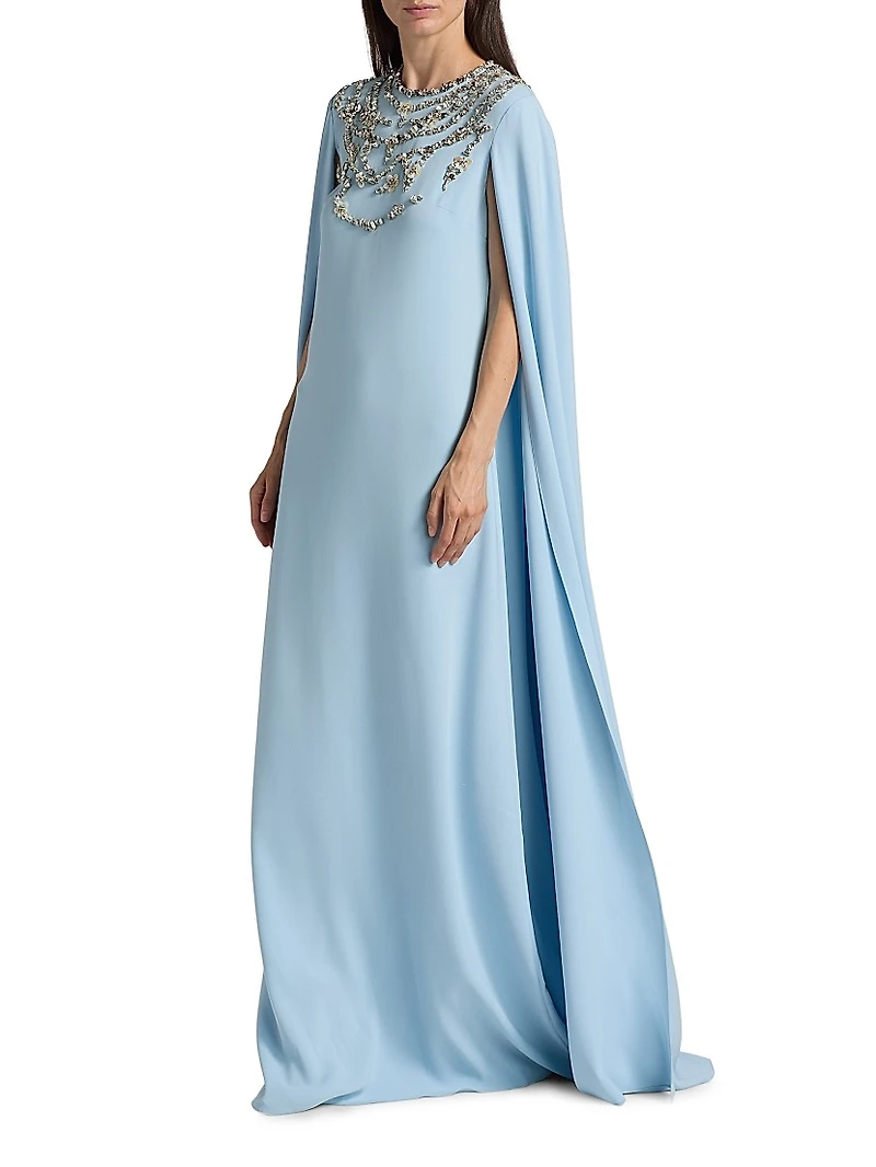 Crystal & Embroidered Silk-Blend Caftan Gown