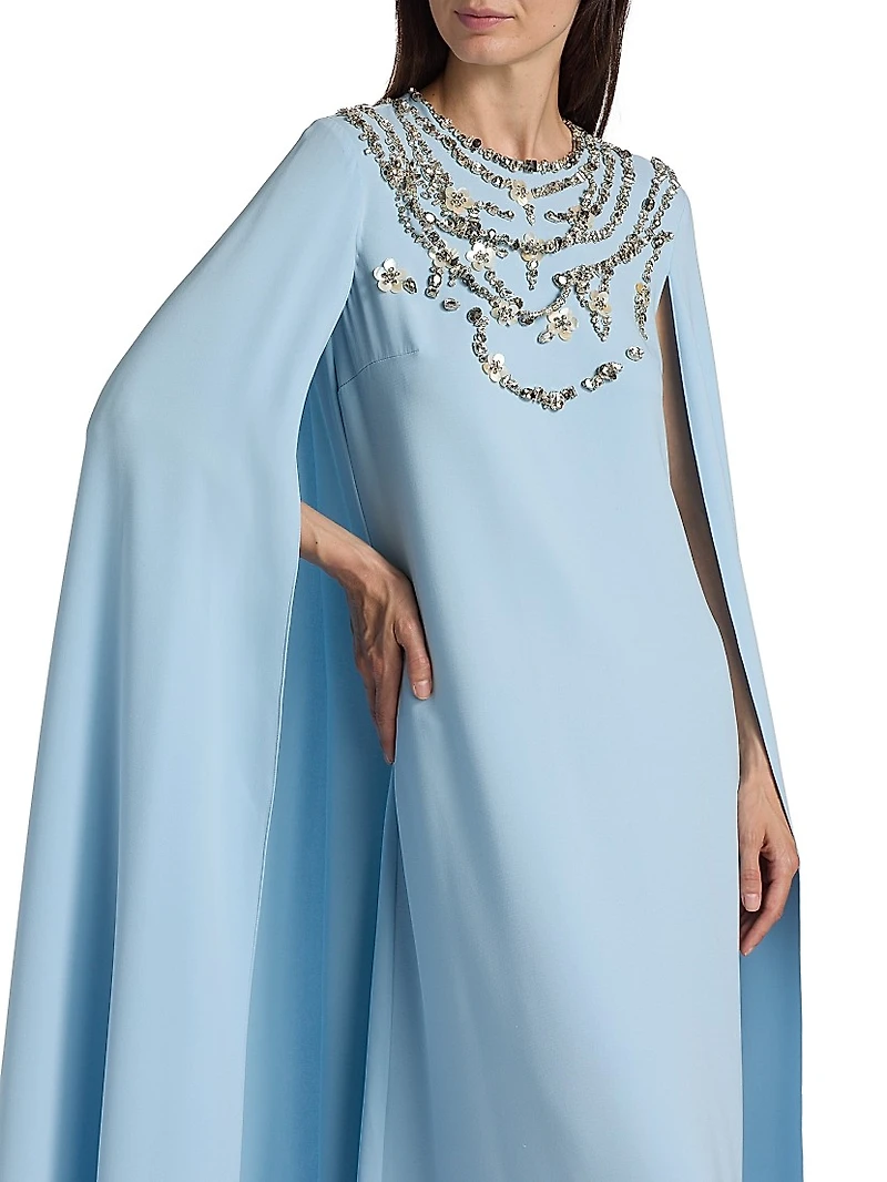 Crystal & Embroidered Silk-Blend Caftan Gown
