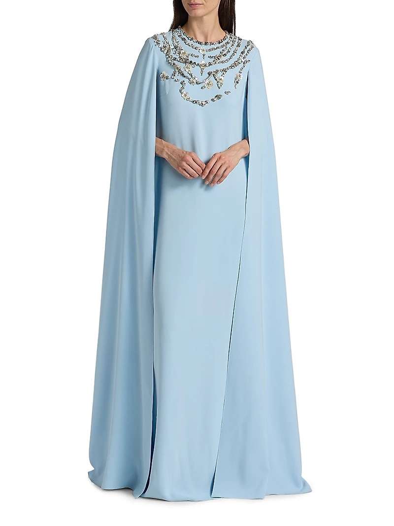 Crystal & Embroidered Silk-Blend Caftan Gown