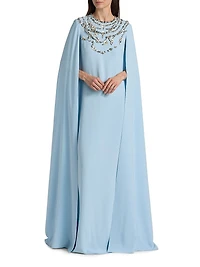 Crystal & Embroidered Silk-Blend Caftan Gown