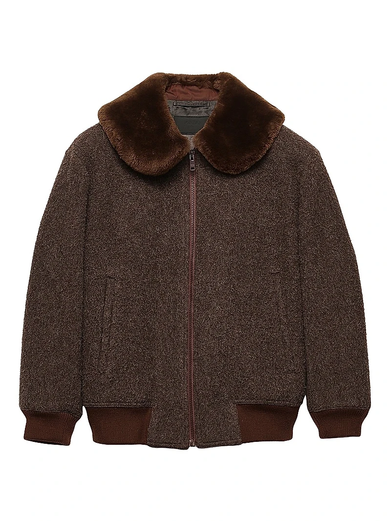 Wool Blouson Jacket with Shearling Collar
