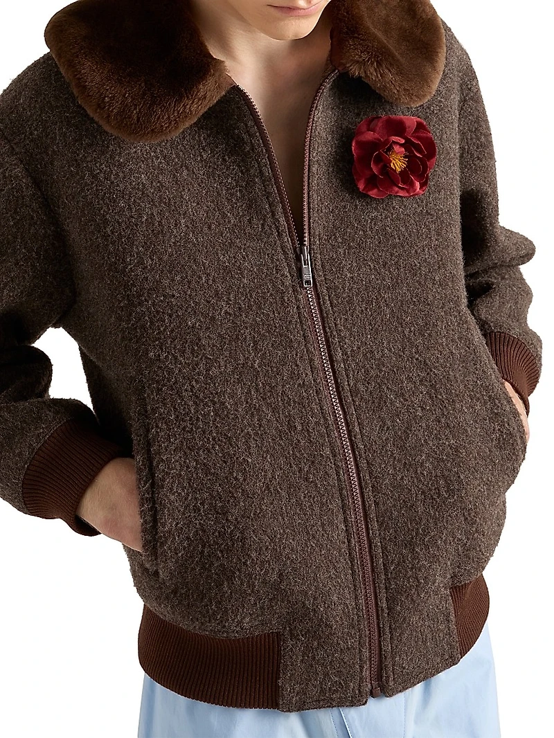 Wool Blouson Jacket with Shearling Collar