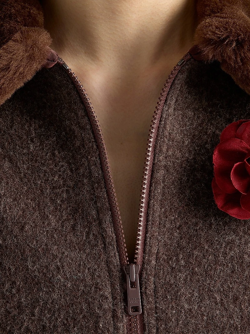 Wool Blouson Jacket with Shearling Collar