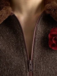 Wool Blouson Jacket with Shearling Collar