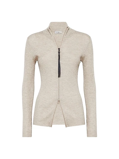 Sparkling Cashmere and Silk Lightweight Ribbed Cardigan