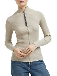 Sparkling Cashmere and Silk Lightweight Ribbed Cardigan