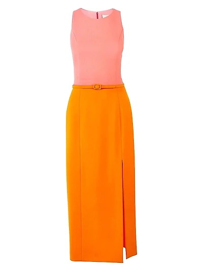 Colorblocked Sleeveless Belted Midi-Dress