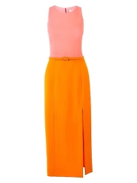 Colorblocked Sleeveless Belted Midi-Dress