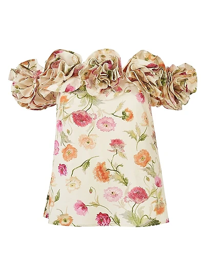 Floral Stretch-Cotton Off-The-Shoulder Top