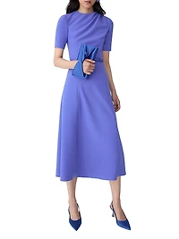 Draped-Shoulder Belted Midi-Dress