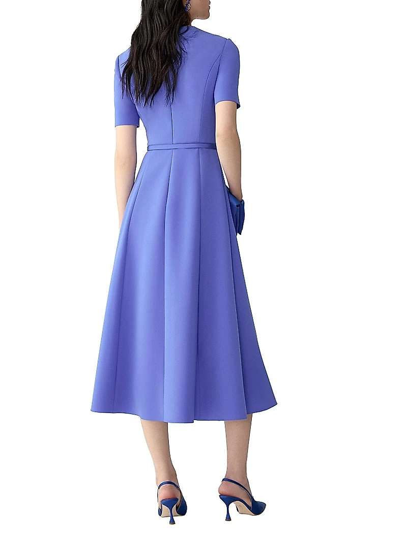 Draped-Shoulder Belted Midi-Dress