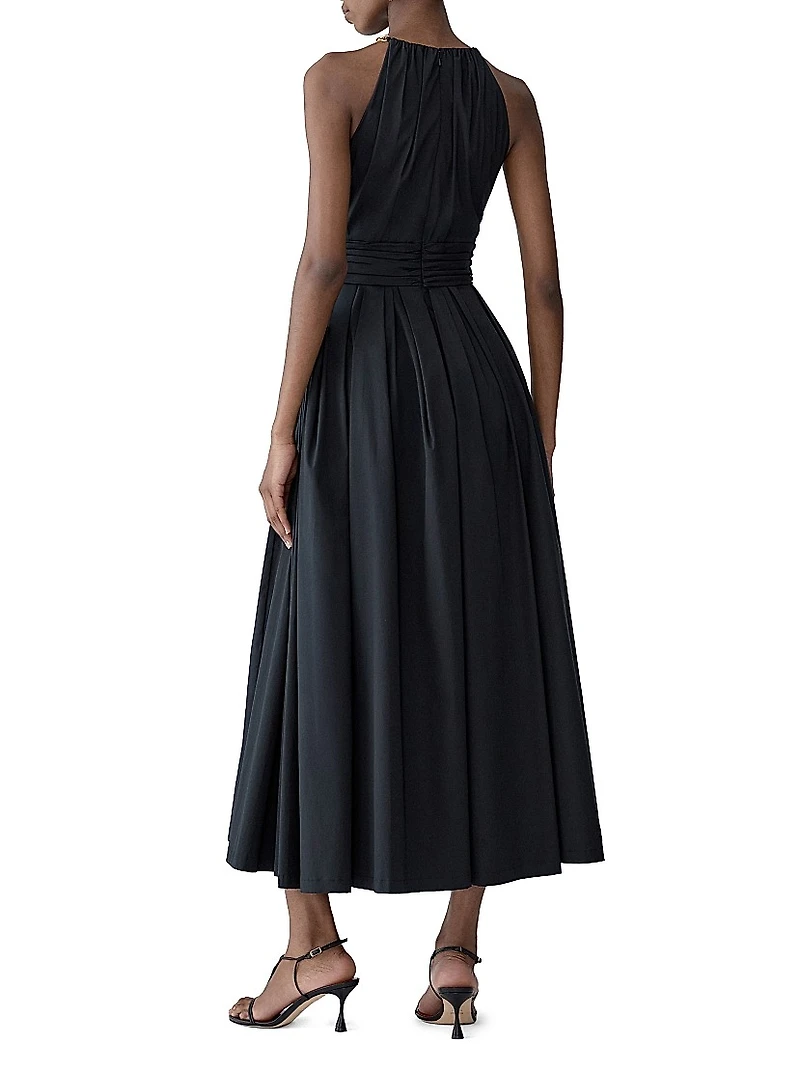 Cotton-Blend Halterneck A-Line Midi-Dress