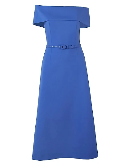 Off-The-Shoulder Belted A-Line Cocktail Dress