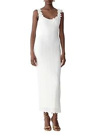 Leaf-Embroidered Knit Maxi Dress