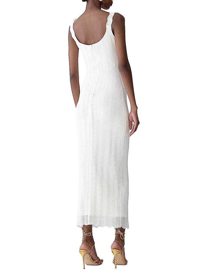 Leaf-Embroidered Knit Maxi Dress