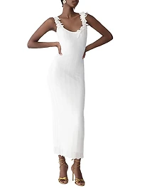 Leaf-Embroidered Knit Maxi Dress