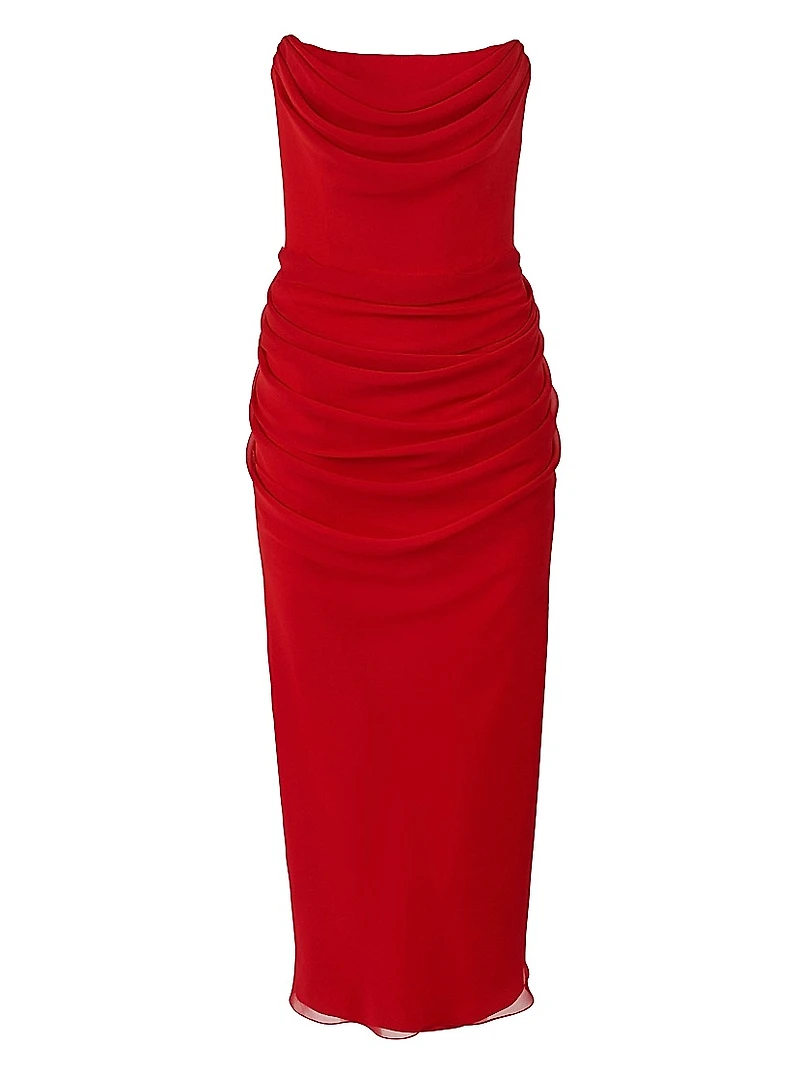 Draped Silk Strapless Cocktail Dress