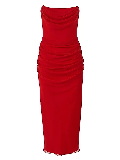 Draped Silk Strapless Cocktail Dress