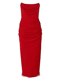 Draped Silk Strapless Cocktail Dress