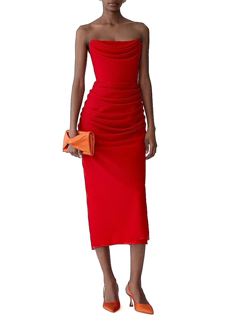 Draped Silk Strapless Cocktail Dress