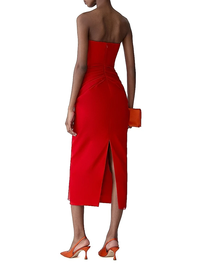 Draped Silk Strapless Cocktail Dress