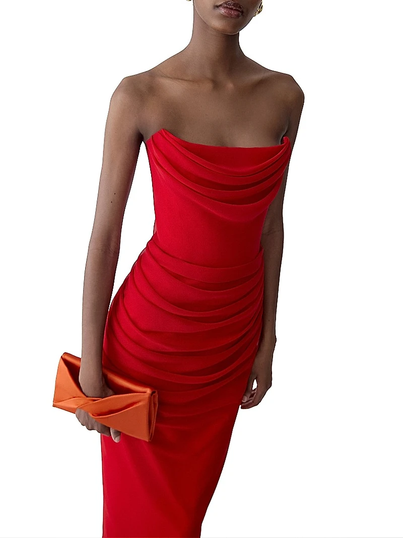 Draped Silk Strapless Cocktail Dress