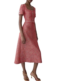 Square Neck Belted A-Line Midi-Dress