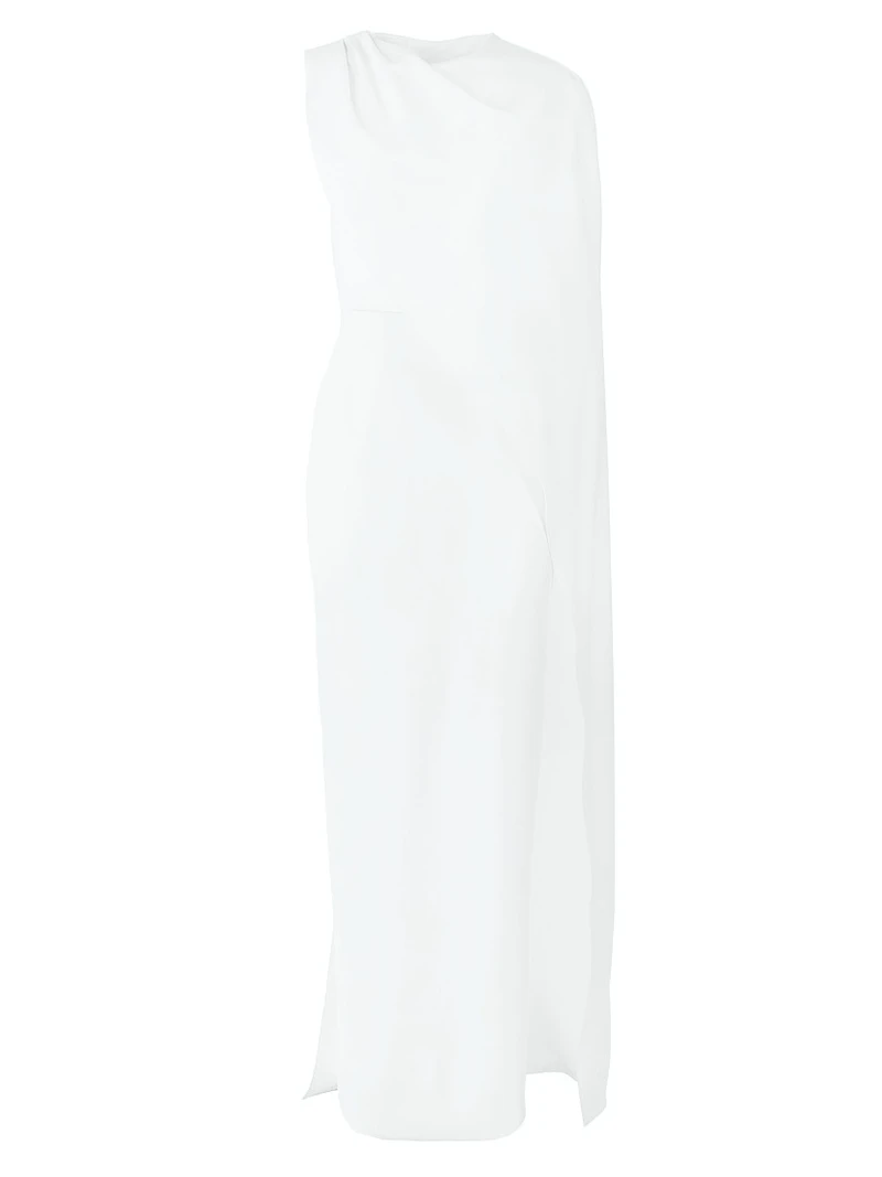 Draped One-Shoulder Column Gown