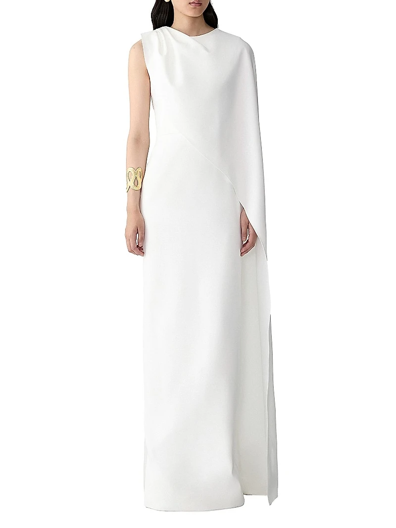 Draped One-Shoulder Column Gown
