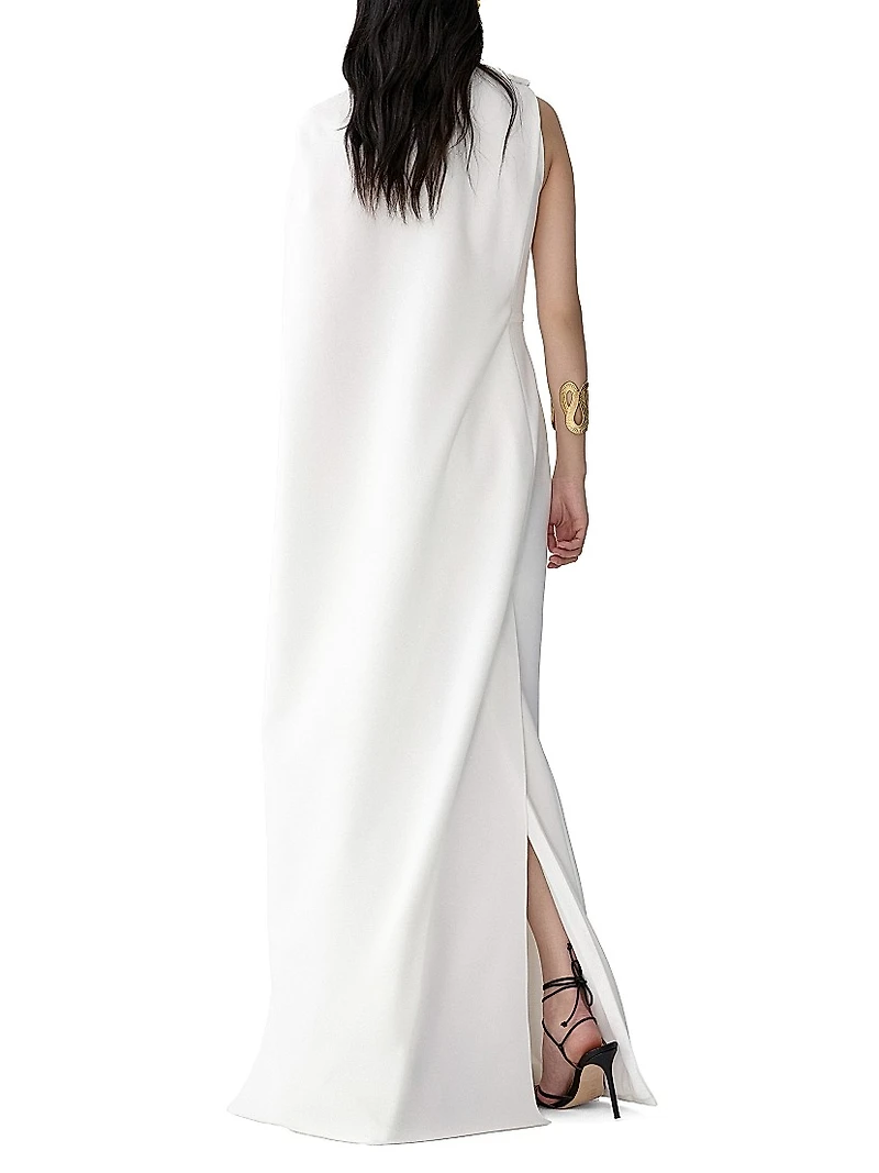 Draped One-Shoulder Column Gown