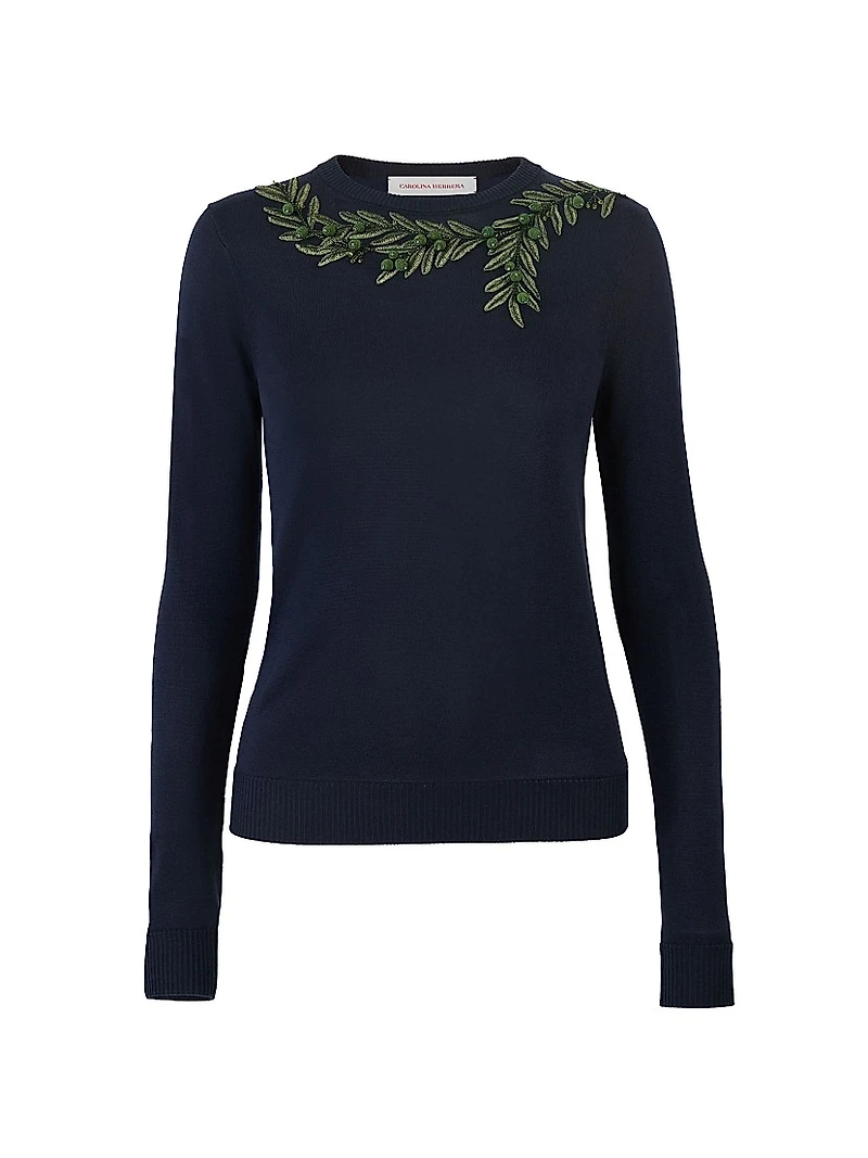 Leaf Embroidered Silk-Cotton Sweater