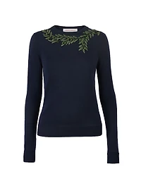Leaf Embroidered Silk-Cotton Sweater