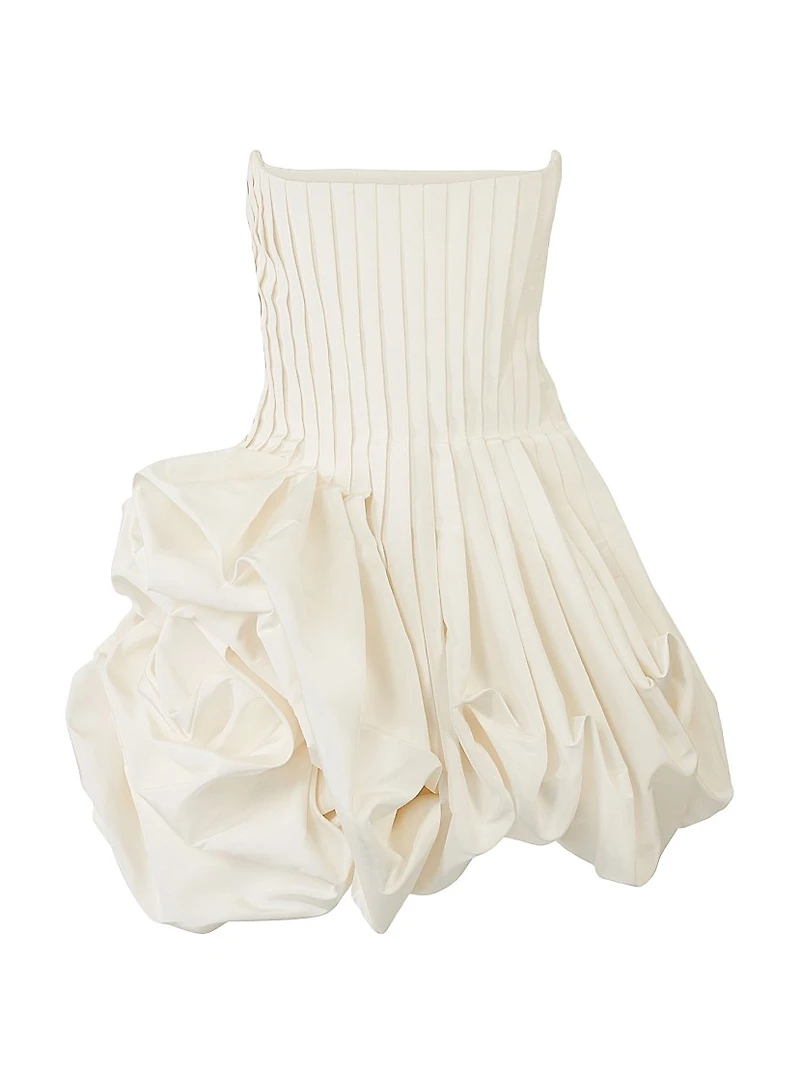 Pleated Gathered Rose-Effect Minidress